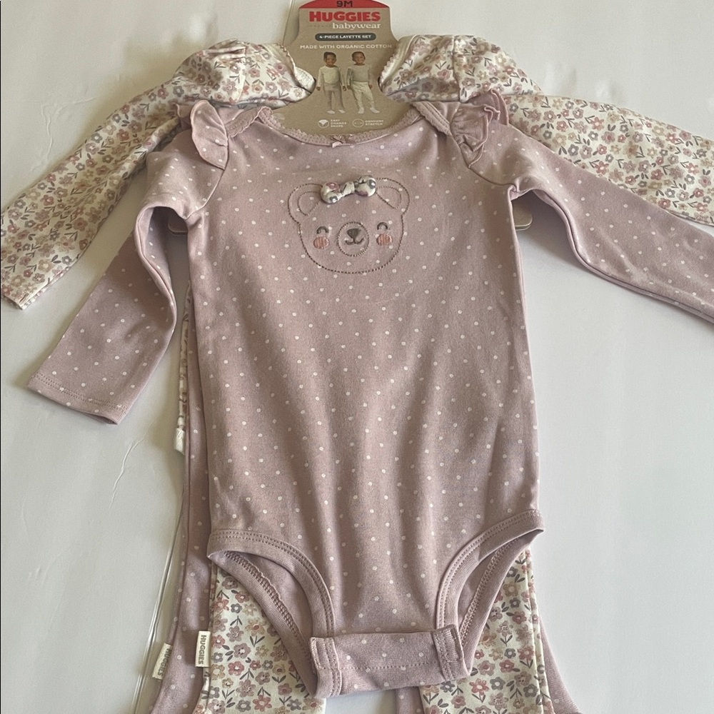 Huggies Lavender Bear Print Bodysuit Set for girls